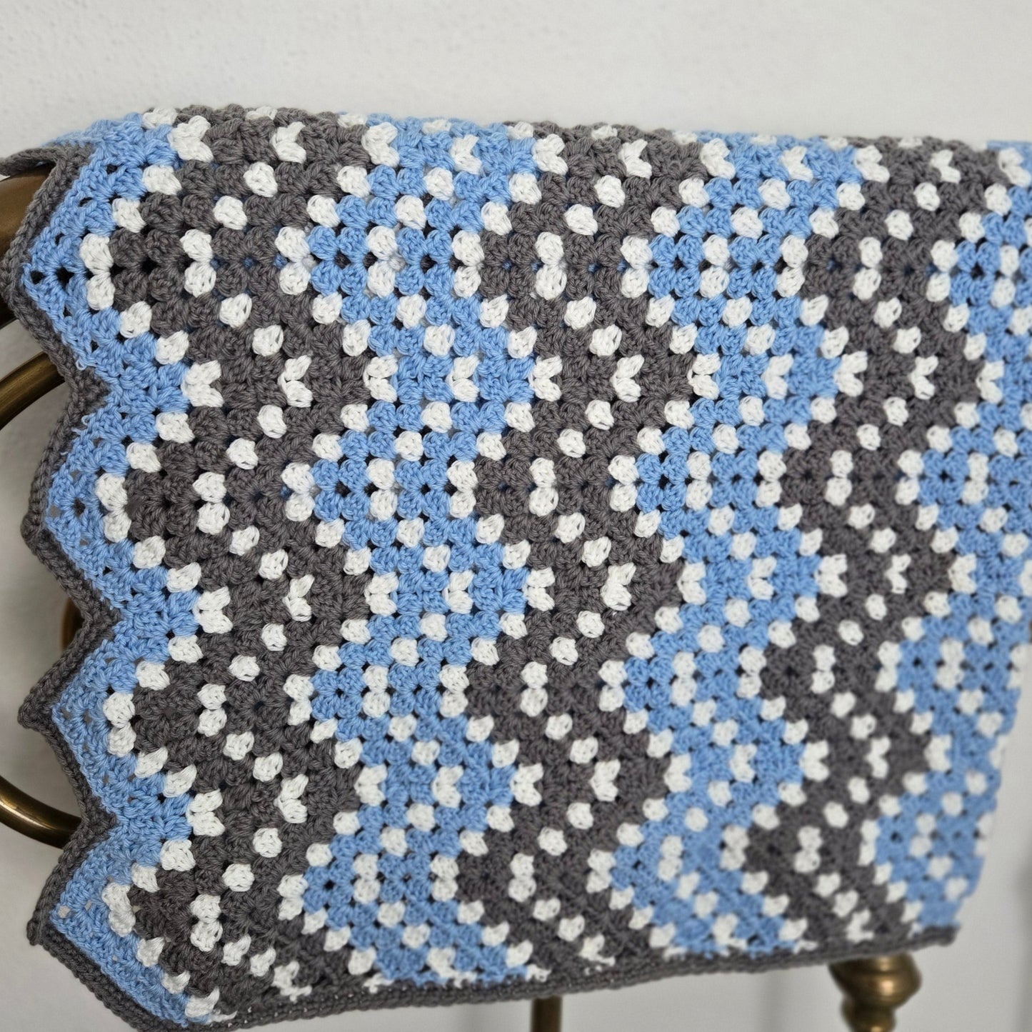 Handcrafted Blue and Gray Granny Stitch Ripple Baby Blanket - Quality Heirloom Gift