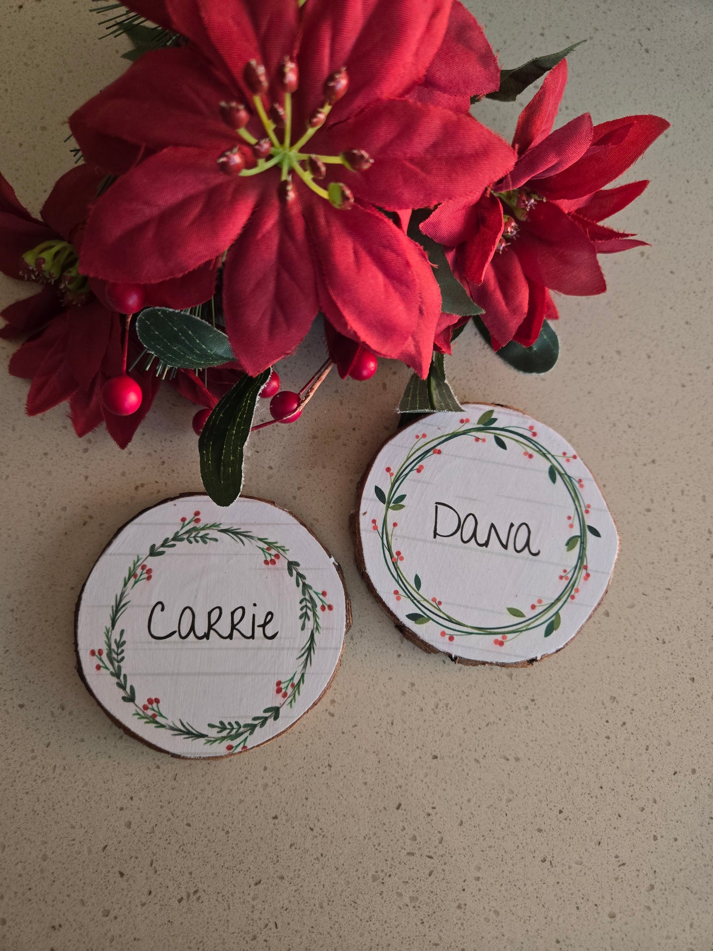 Woodland Calm Personalized Wood Slice Stocking Name Tags – Rustic Holiday Charm