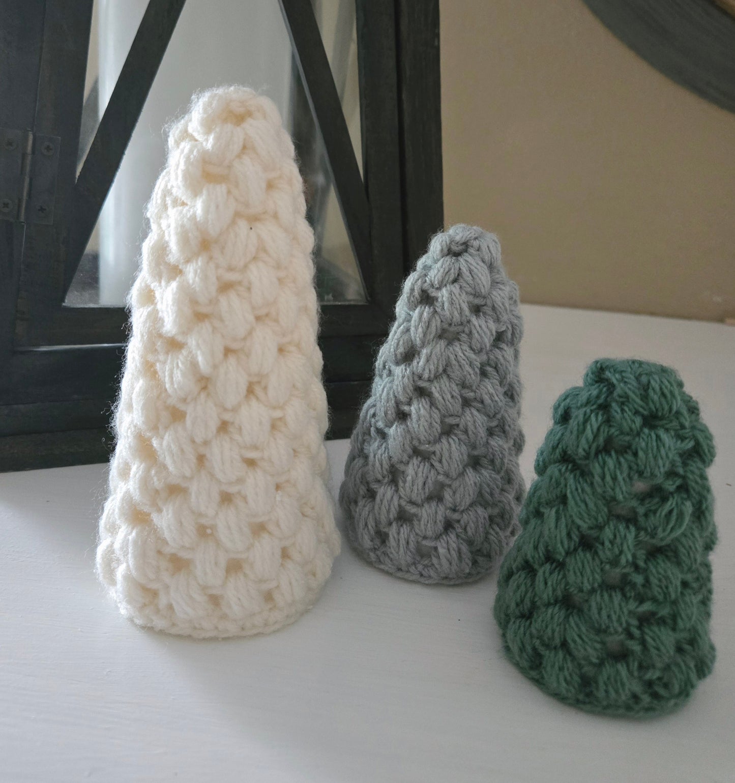 Woodland Calm Crochet Table Top Tree Set - Light Green, Cream & Bark (Set of 3)