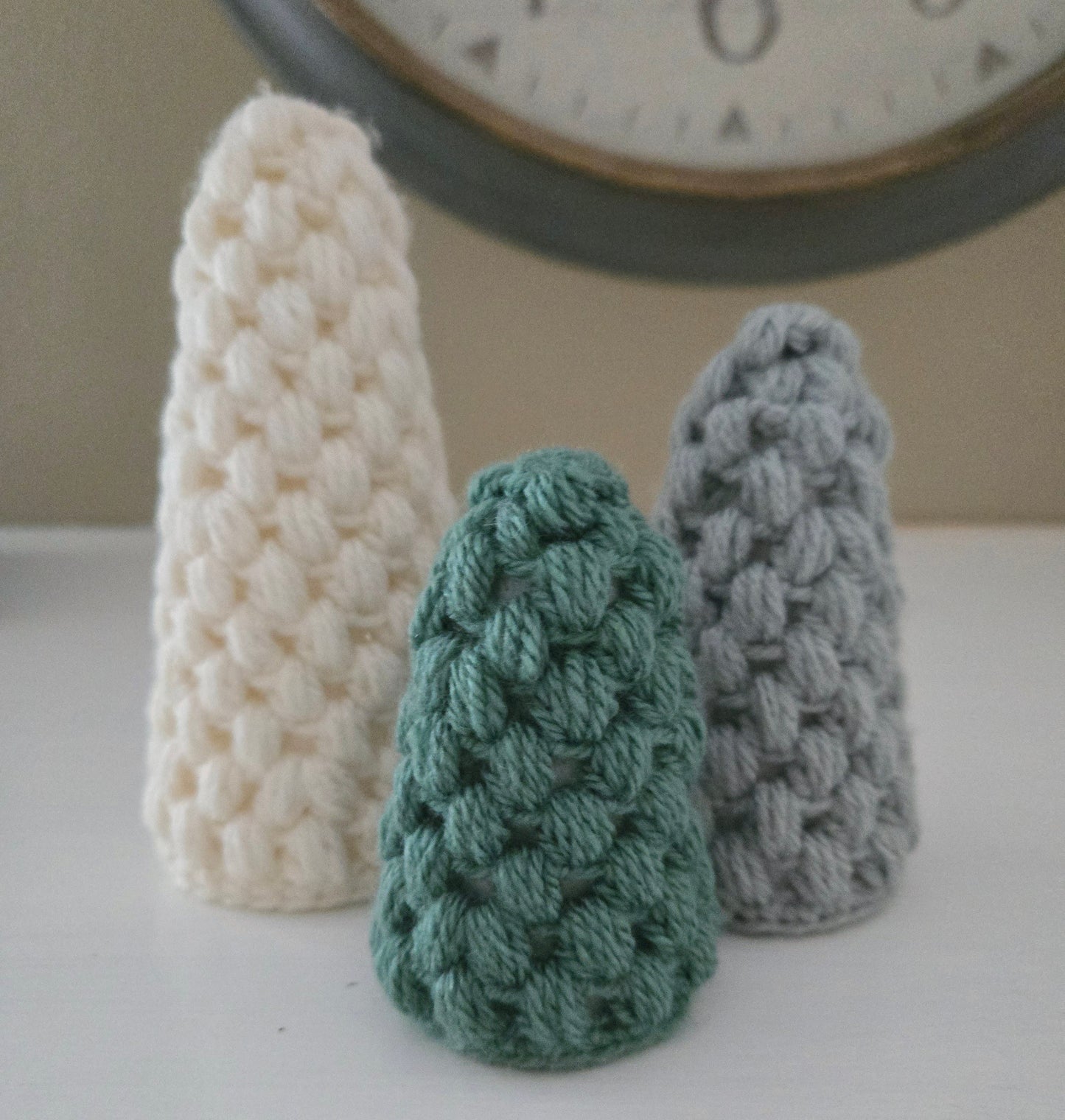 Woodland Calm Crochet Table Top Tree Set - Light Green, Cream & Bark (Set of 3)