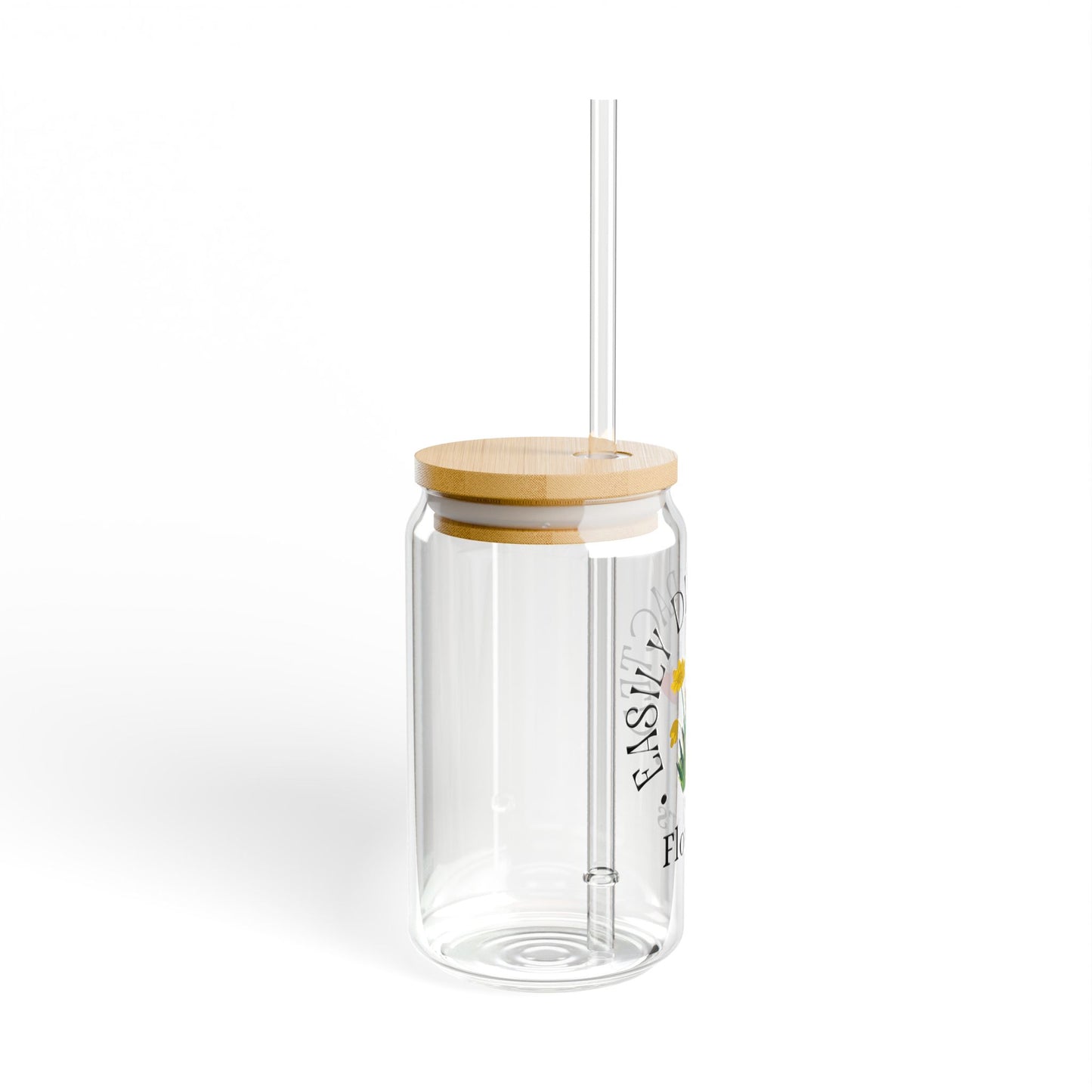 Garden Themed Sipper Glass, 16oz with Bamboo Lid and Straw