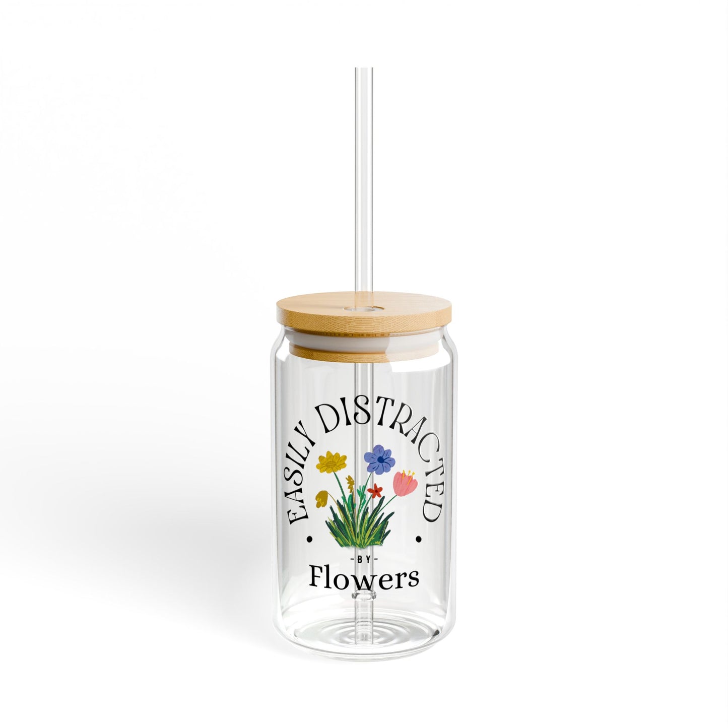Garden Themed Sipper Glass, 16oz with Bamboo Lid and Straw