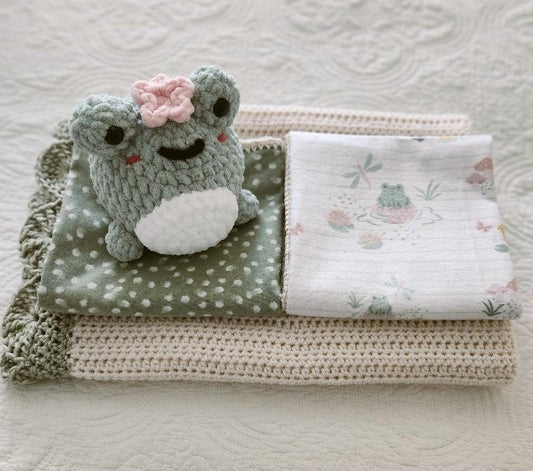 Handmade Crochet Baby Bundle: Blanket, Receiving Blankets & Plush Toy