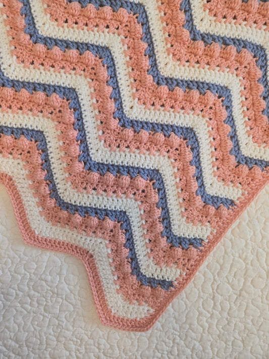 Handcrafted Pink, Blue & White Striped Heirloom Baby Blanket