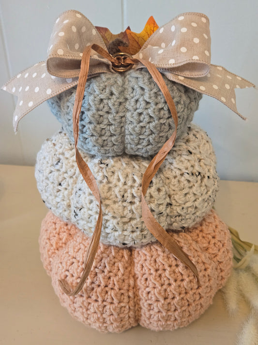 Handmade Crochet Pumpkin Stack  Fall Farmhouse Decor  Autumn Centerpiece