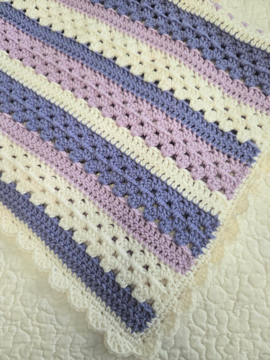 Handemade Crochet Baby Blanket in Lavender & White – Heirloom Quality