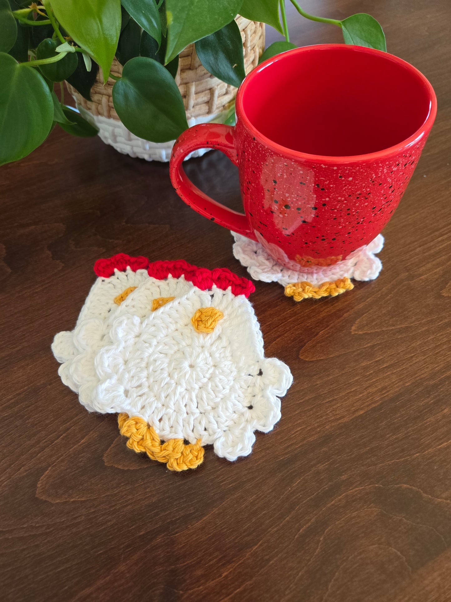 Cluck Yeah! Crochet Chicken Coasters (Set of 4)