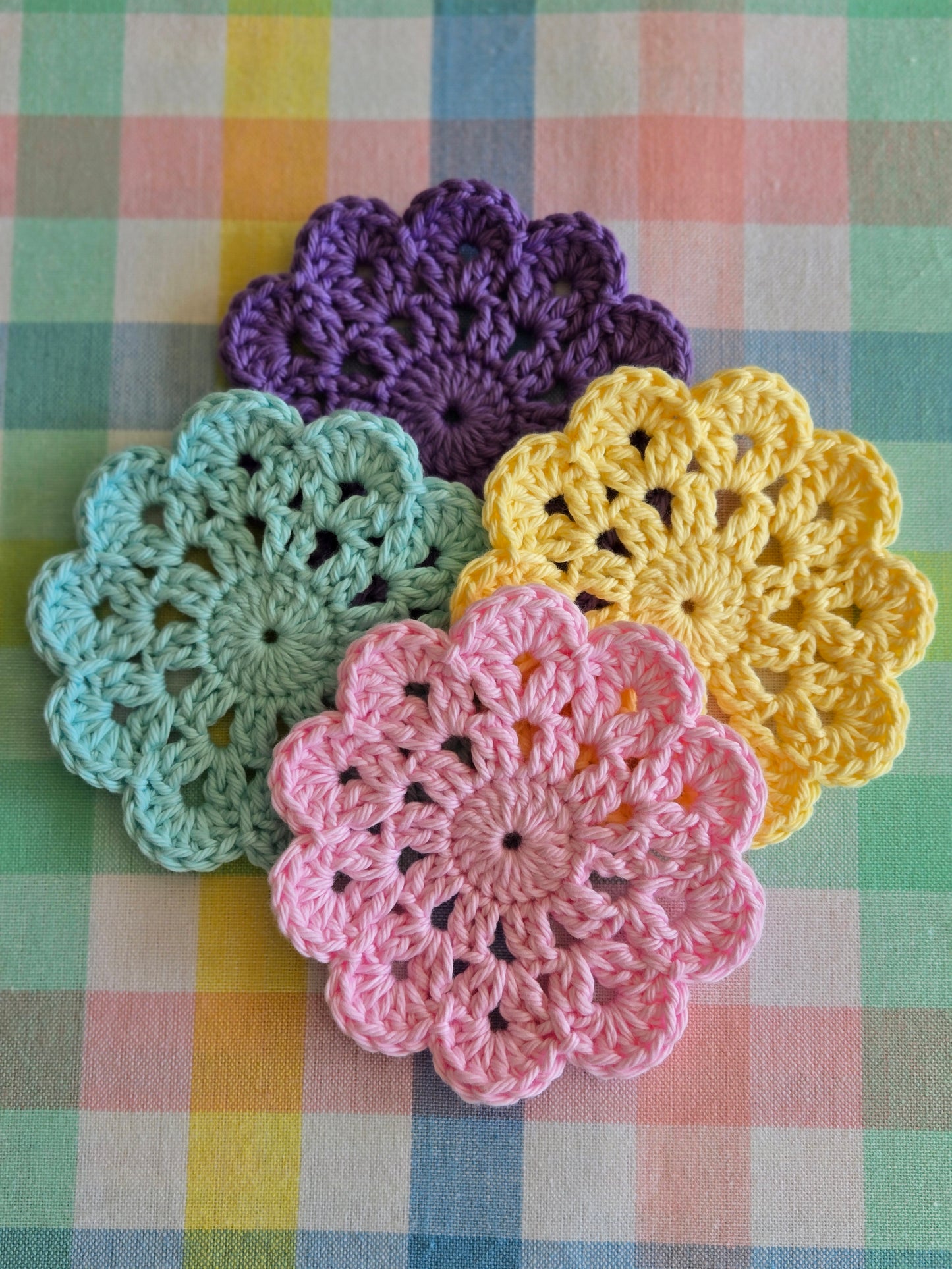 Crochet Spring Coasters with Basket Holder