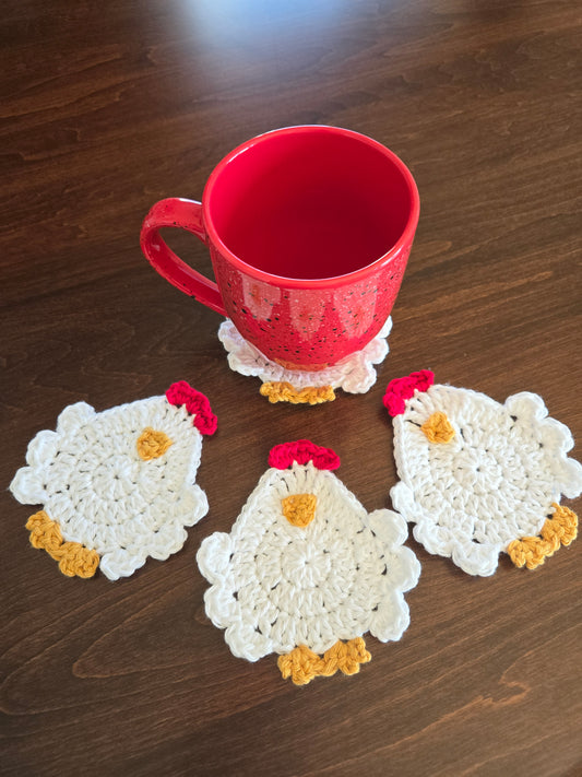 Cluck Yeah! Crochet Chicken Coasters (Set of 4)