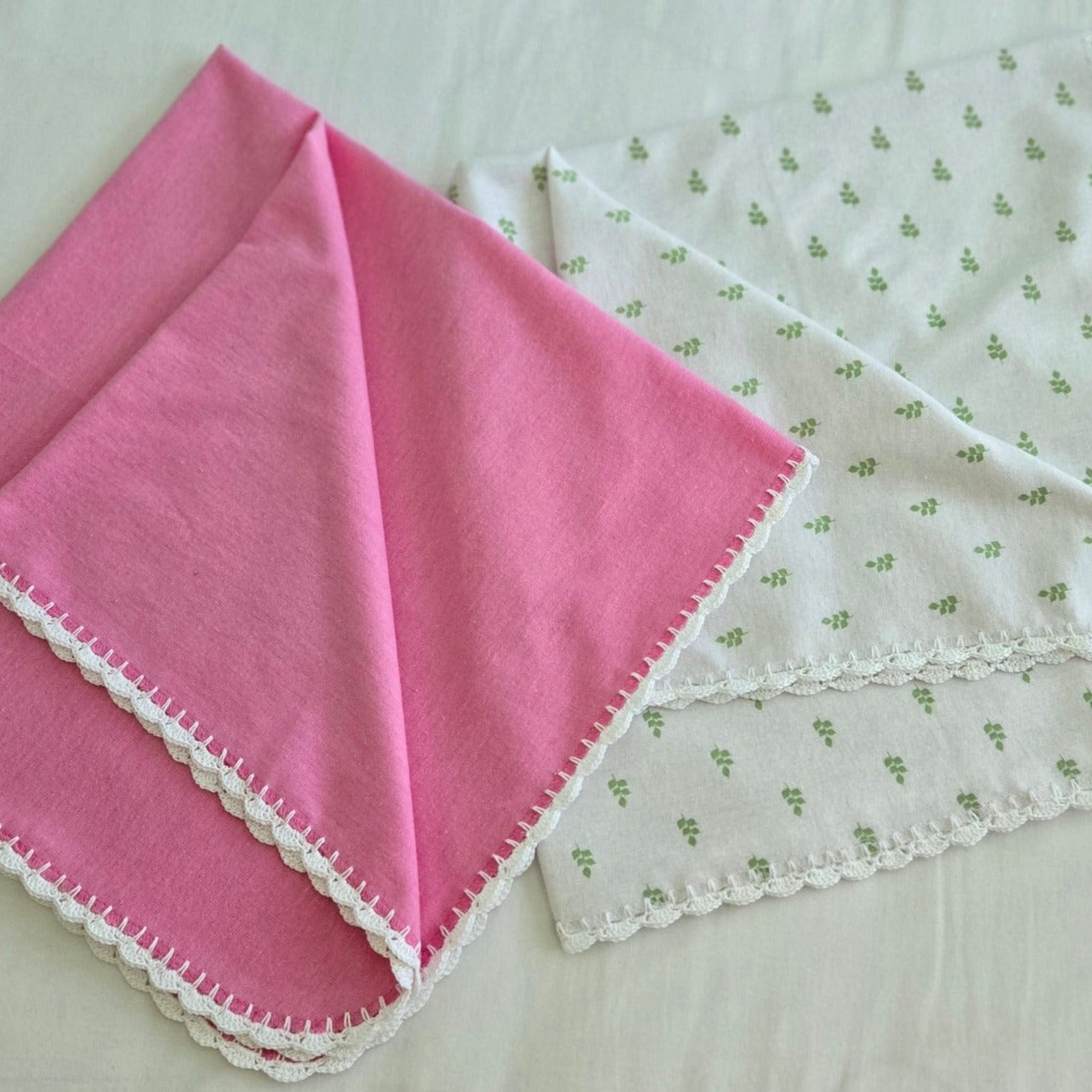 Soft Cotton Flannel Baby Receiving Blankets with Delicate Crochet Edging