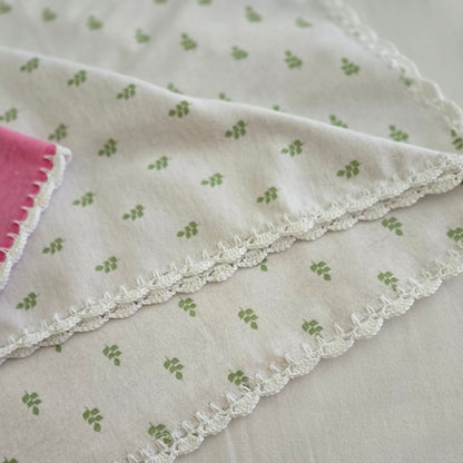 Soft Cotton Flannel Baby Receiving Blankets with Delicate Crochet Edging