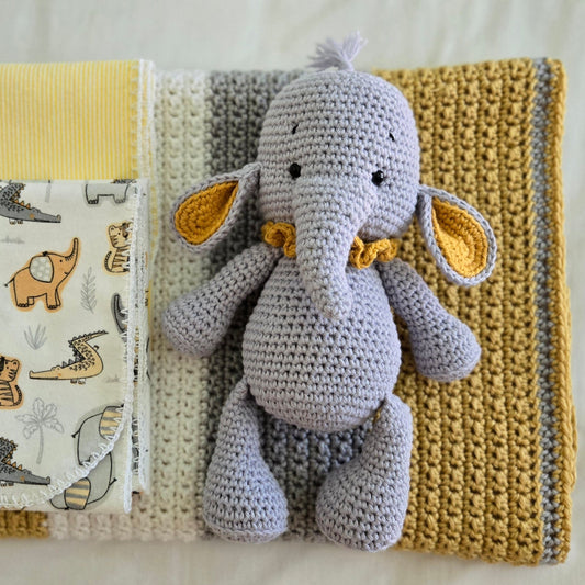 Handmade Crochet Baby Bundle: Blanket, Receiving Blankets & Plush Toy