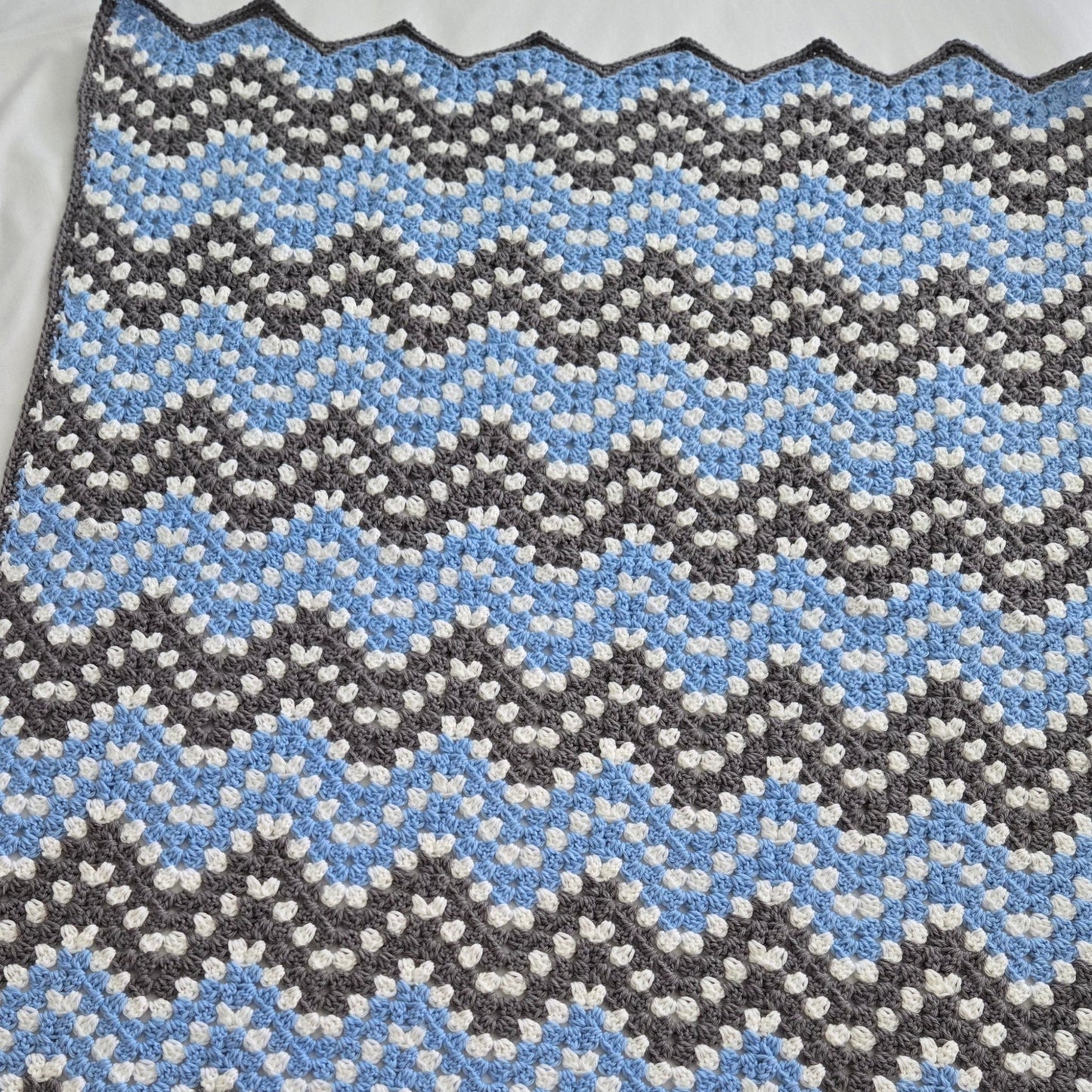 Handcrafted Blue and Gray Granny Stitch Baby Blanket - Quality Heirloom Gift