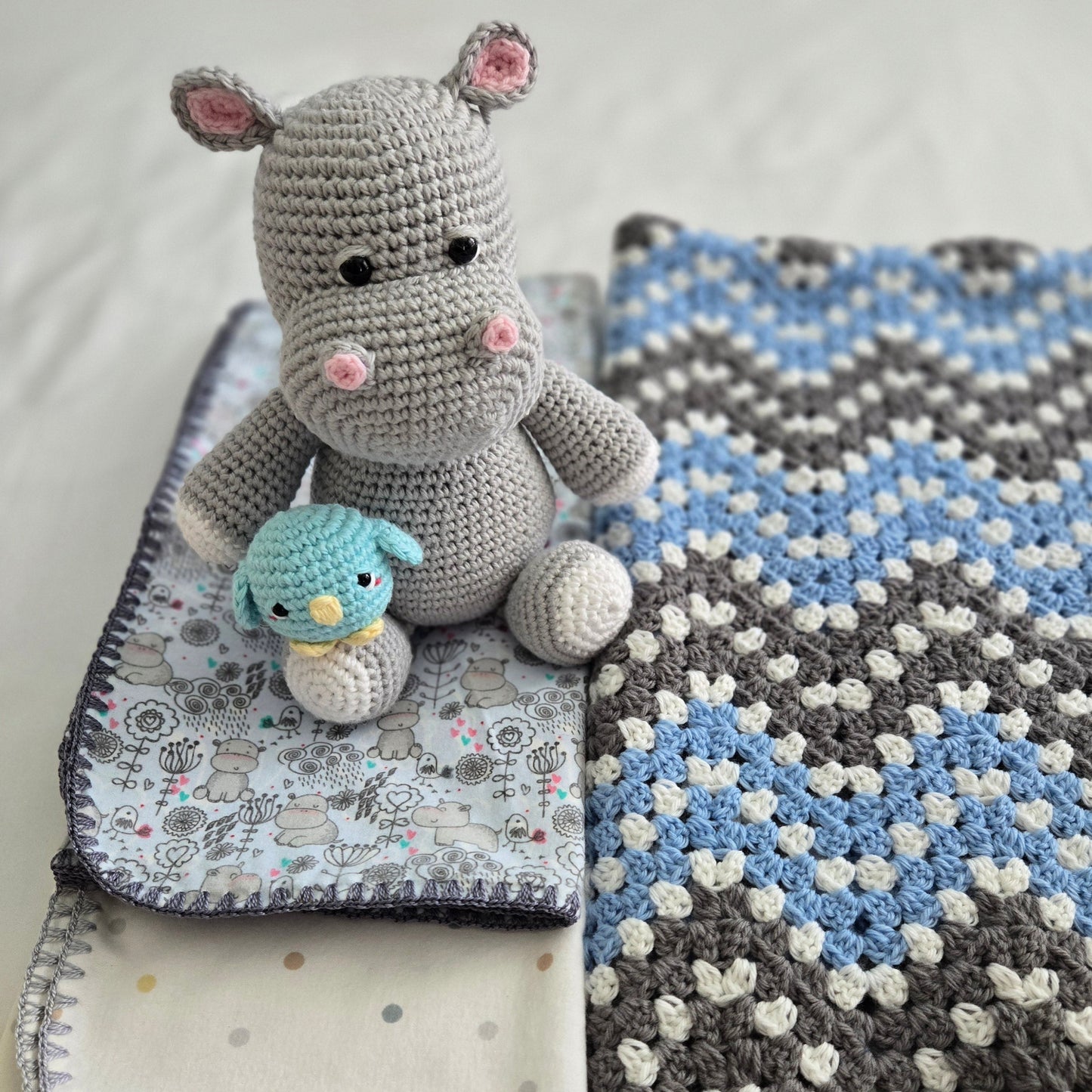 Handmade Crochet Baby Bundle: Blanket, Receiving Blankets & Plush Toy