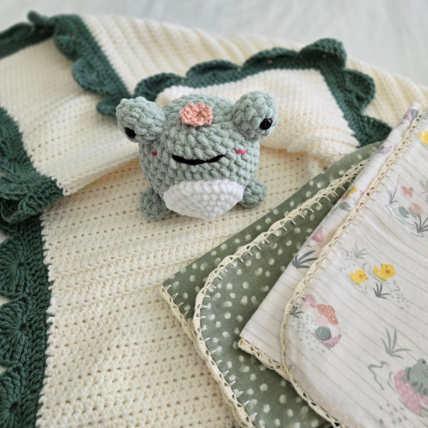 Handmade Crochet Baby Bundle: Blanket, Receiving Blankets & Plush Toy