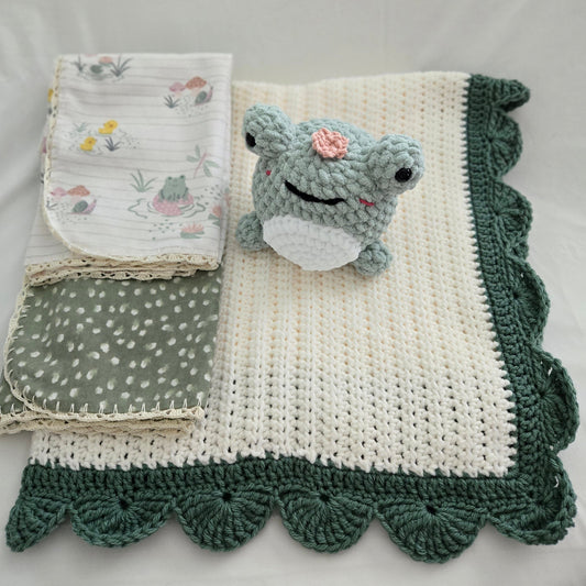 Handmade Crochet Baby Bundle: Blanket, Receiving Blankets & Plush Toy