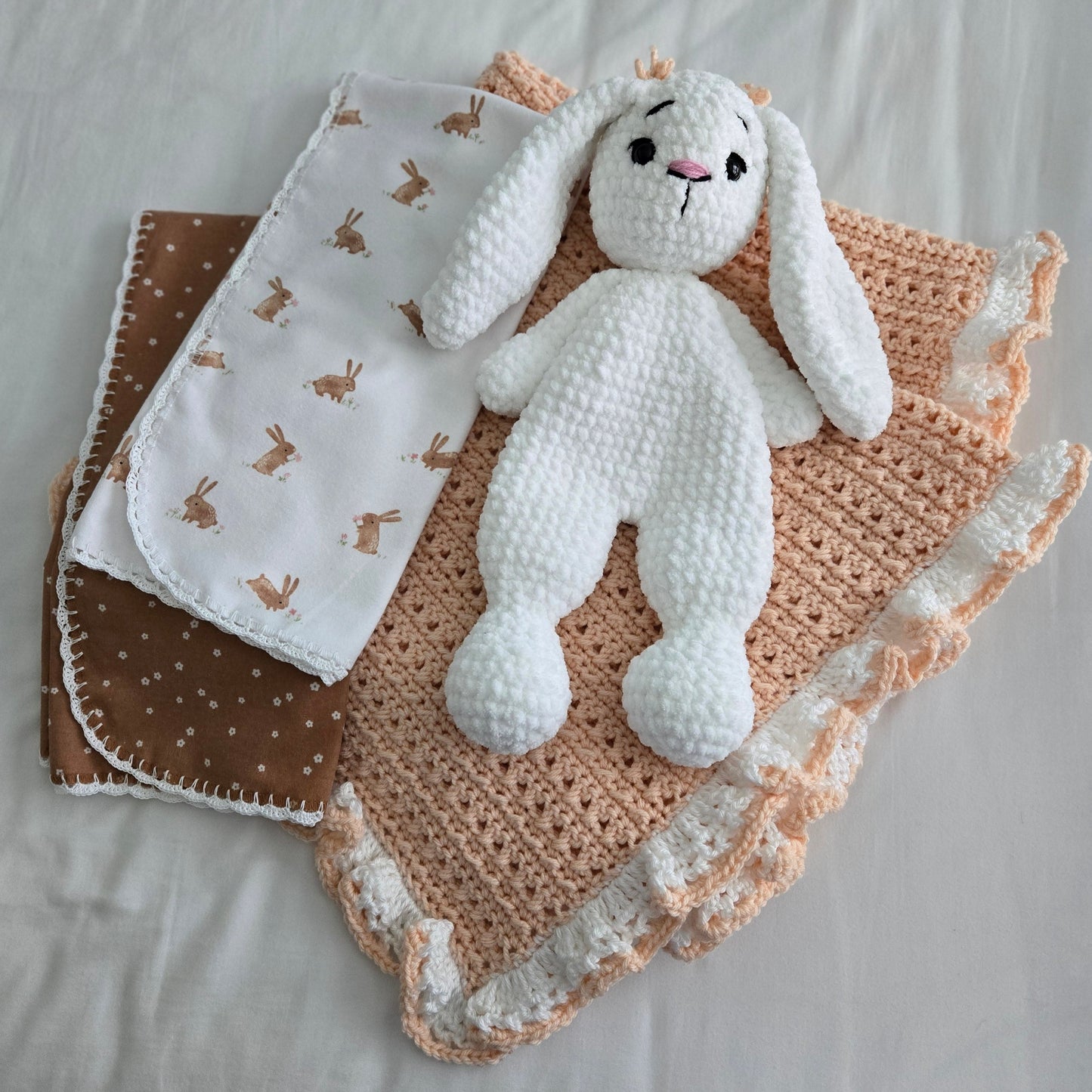 Handmade Crochet Baby Bundle: Blanket, Receiving Blankets & Plush Toy