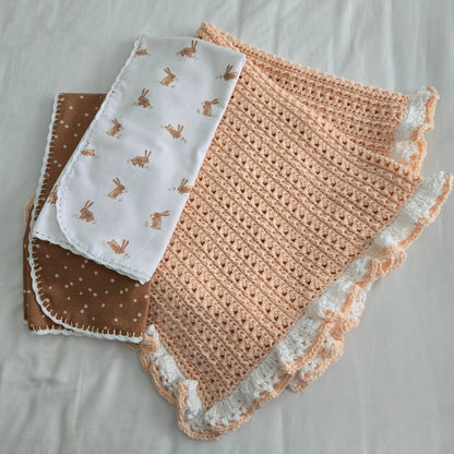 Handmade Crochet Baby Bundle: Blanket, Receiving Blankets & Plush Toy