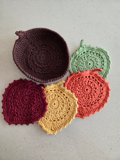 Crochet Fall Leaf Coaster and Holder Set