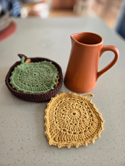 Crochet Fall Leaf Coaster and Holder Set