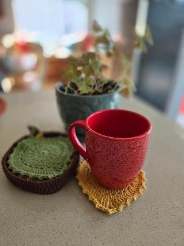 Crochet Fall Leaf Coaster and Holder Set