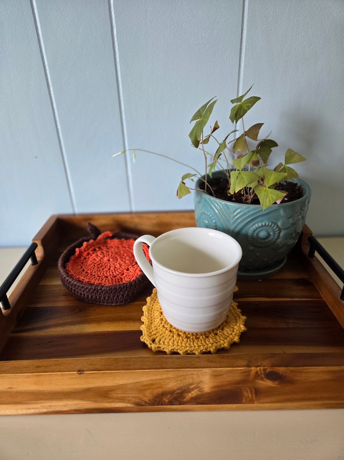 Crochet Fall Leaf Coaster and Holder Set