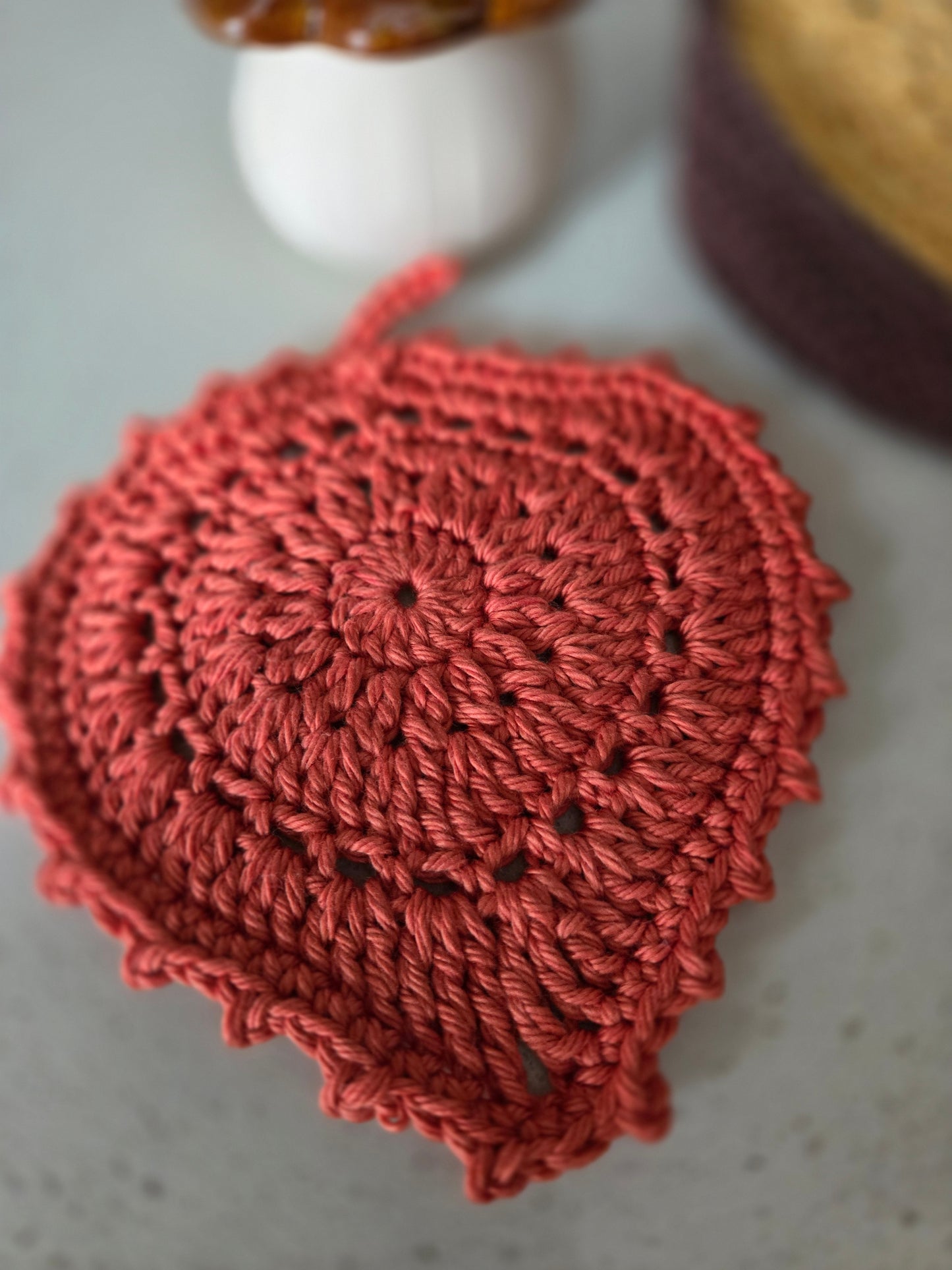 Crochet Fall Leaf Coaster and Holder Set