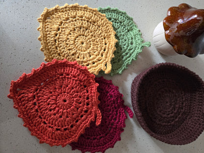 Crochet Fall Leaf Coaster and Holder Set