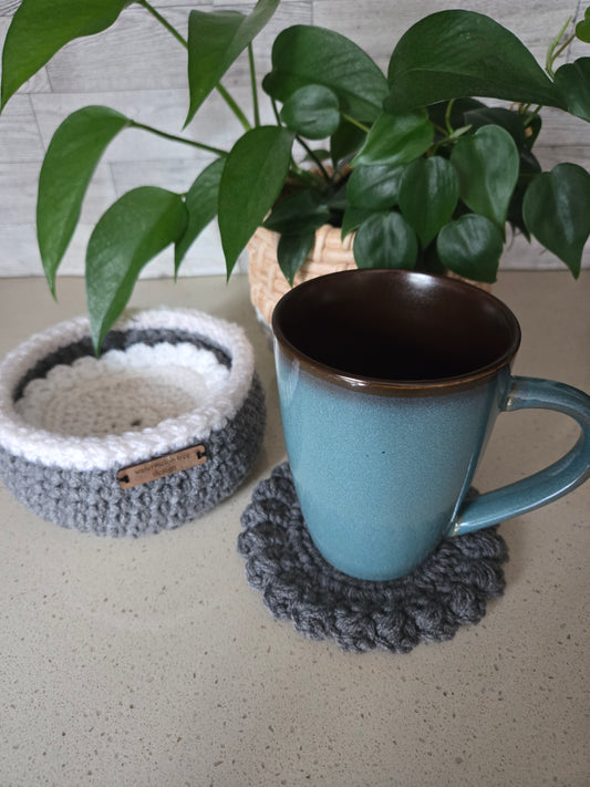 Crochet Coaster Set with Holder