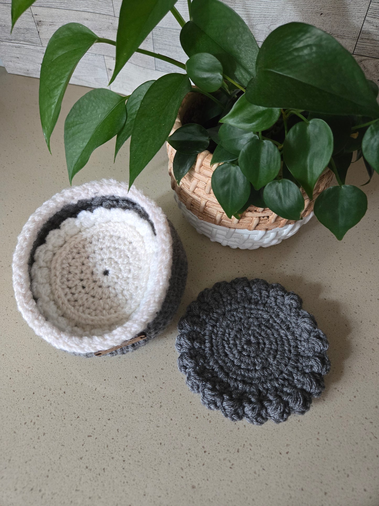 Crochet Coaster Set with Holder