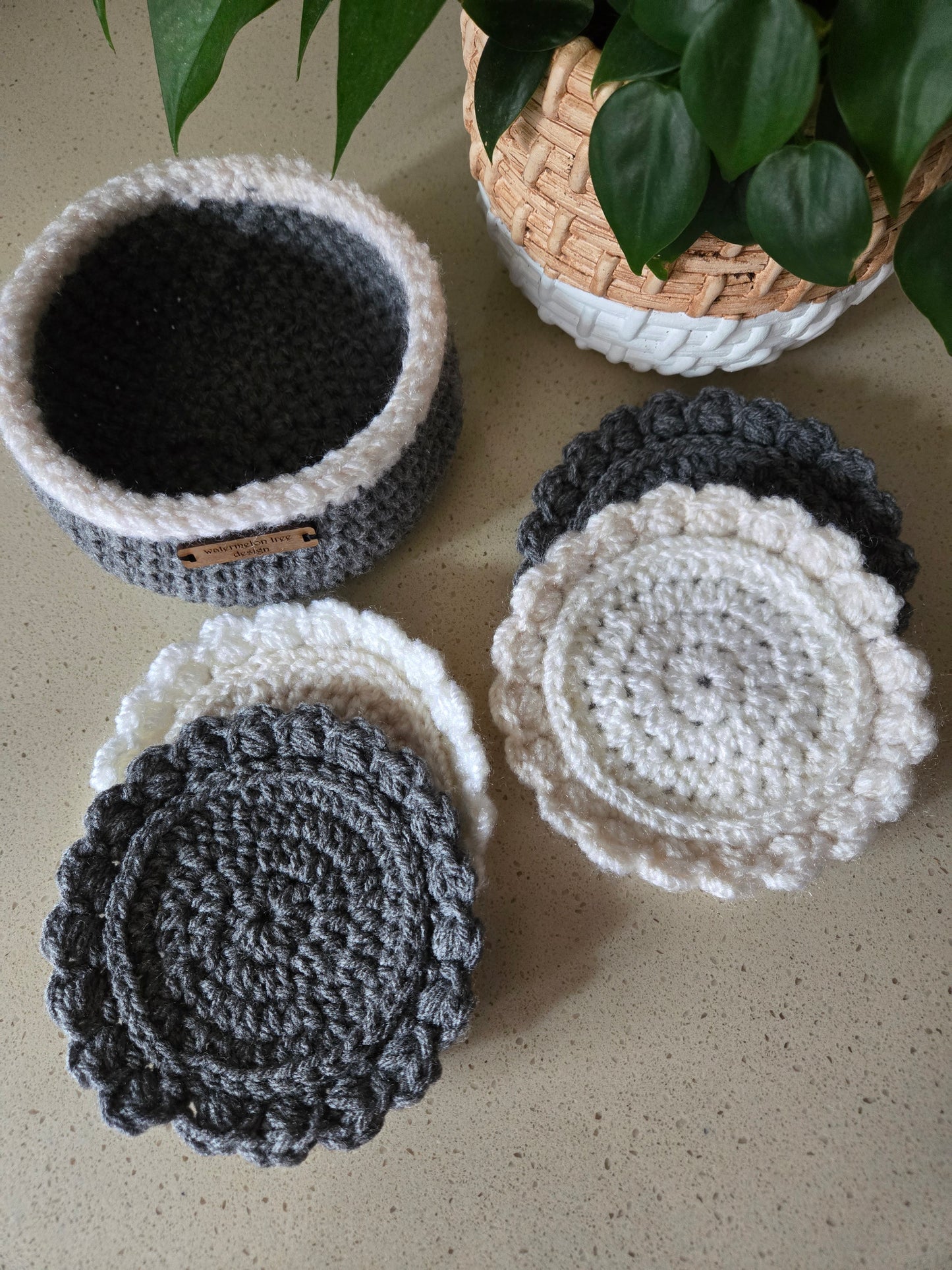 Crochet Coaster Set with Holder