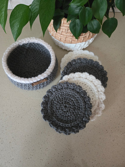 Crochet Coaster Set with Holder