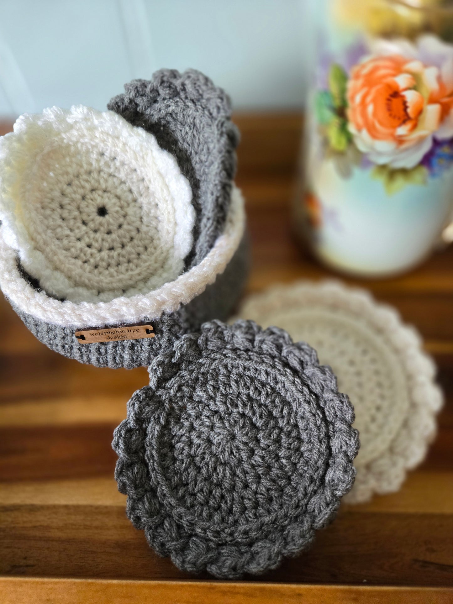 Crochet Coaster Set with Holder