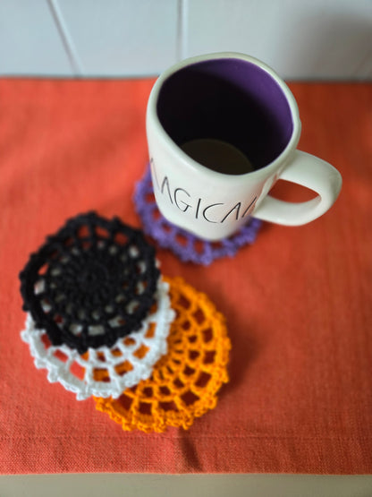 Crochet Halloween Spider Web Coaster Set