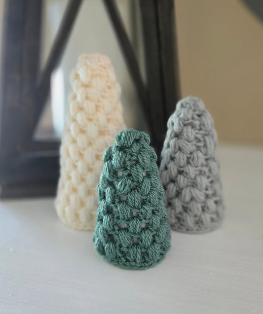 Woodland Calm Crochet Table Top Tree Set - Light Green, Cream & Bark (Set of 3)