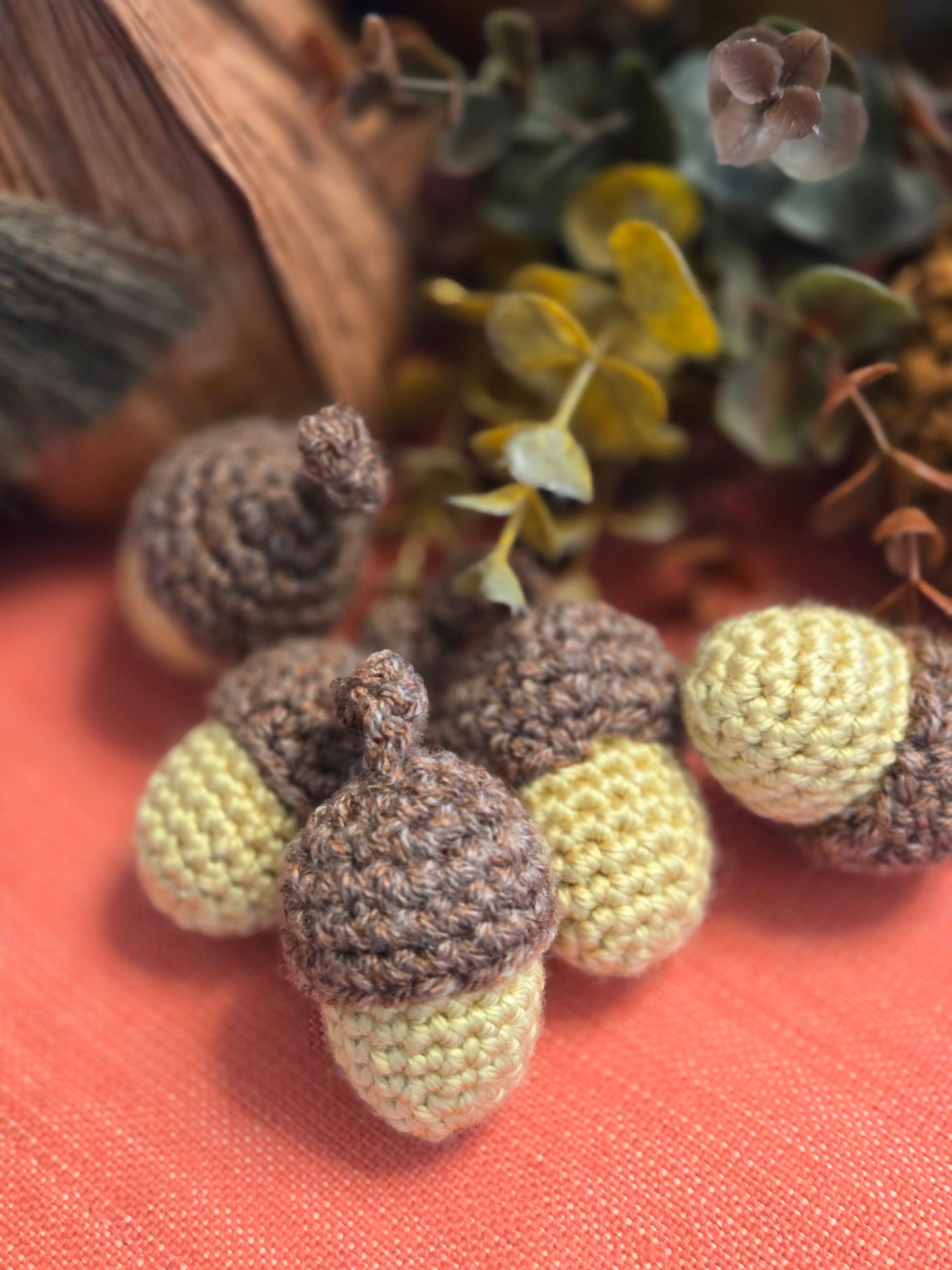 Handmade Crochet Acorns for Fall Decor - Set of 5 Handmade Acorn Decorations