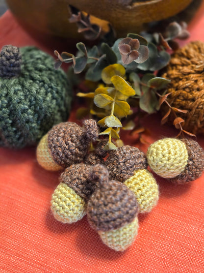 Handmade Crochet Acorns for Fall Decor - Set of 5 Handmade Acorn Decorations