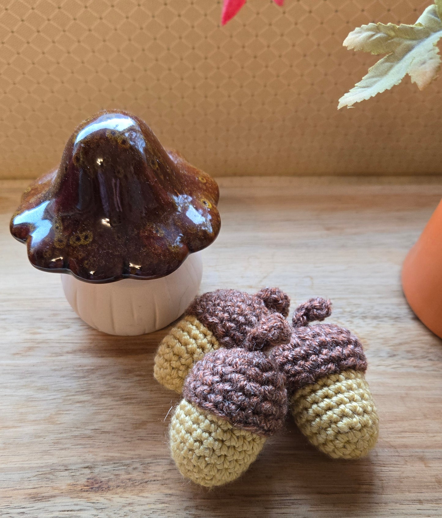 Handmade Crochet Acorns for Fall Decor - Set of 5 Handmade Acorn Decorations