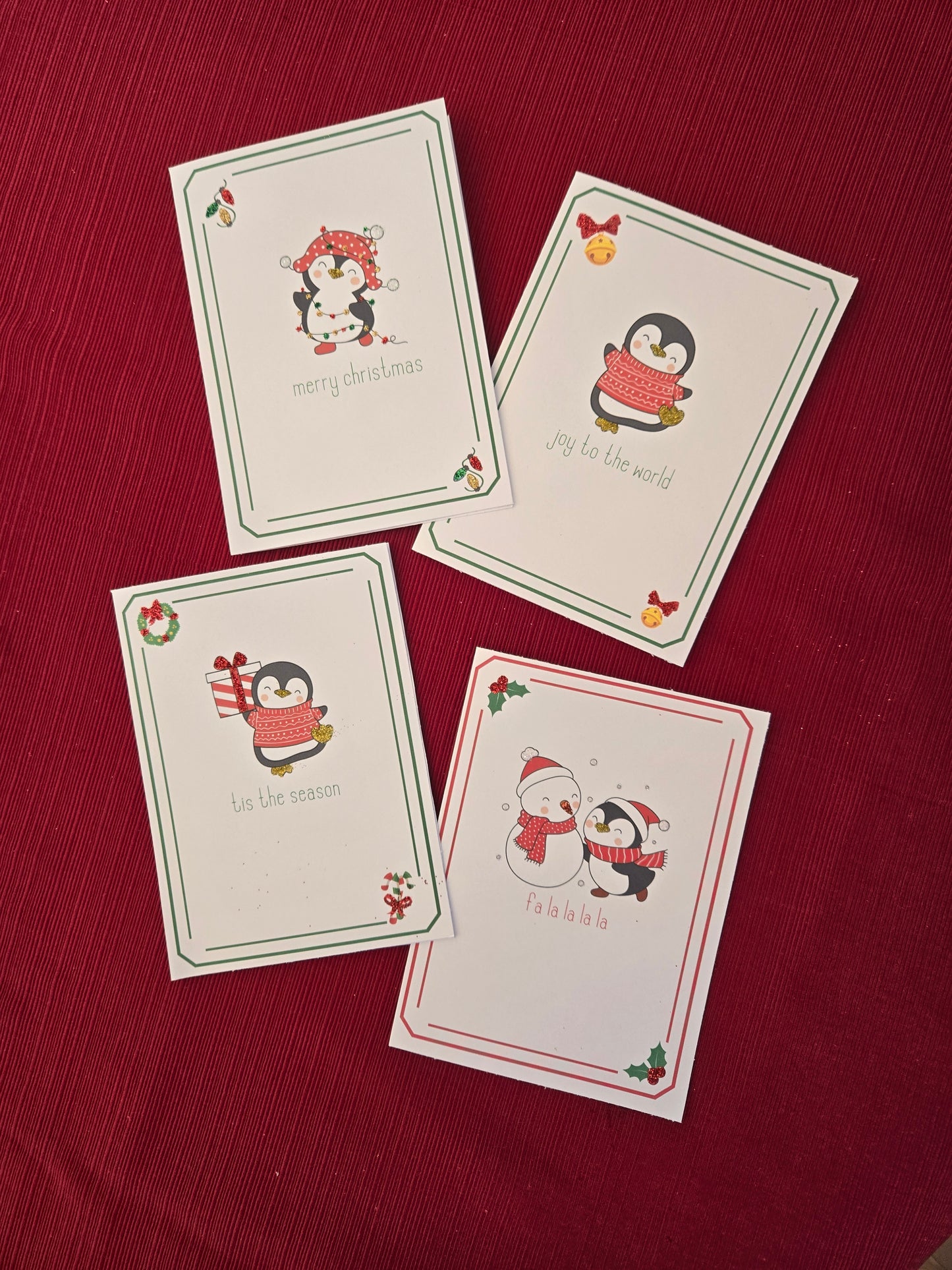 Glittered Penguin Christmas Cards - set of 8