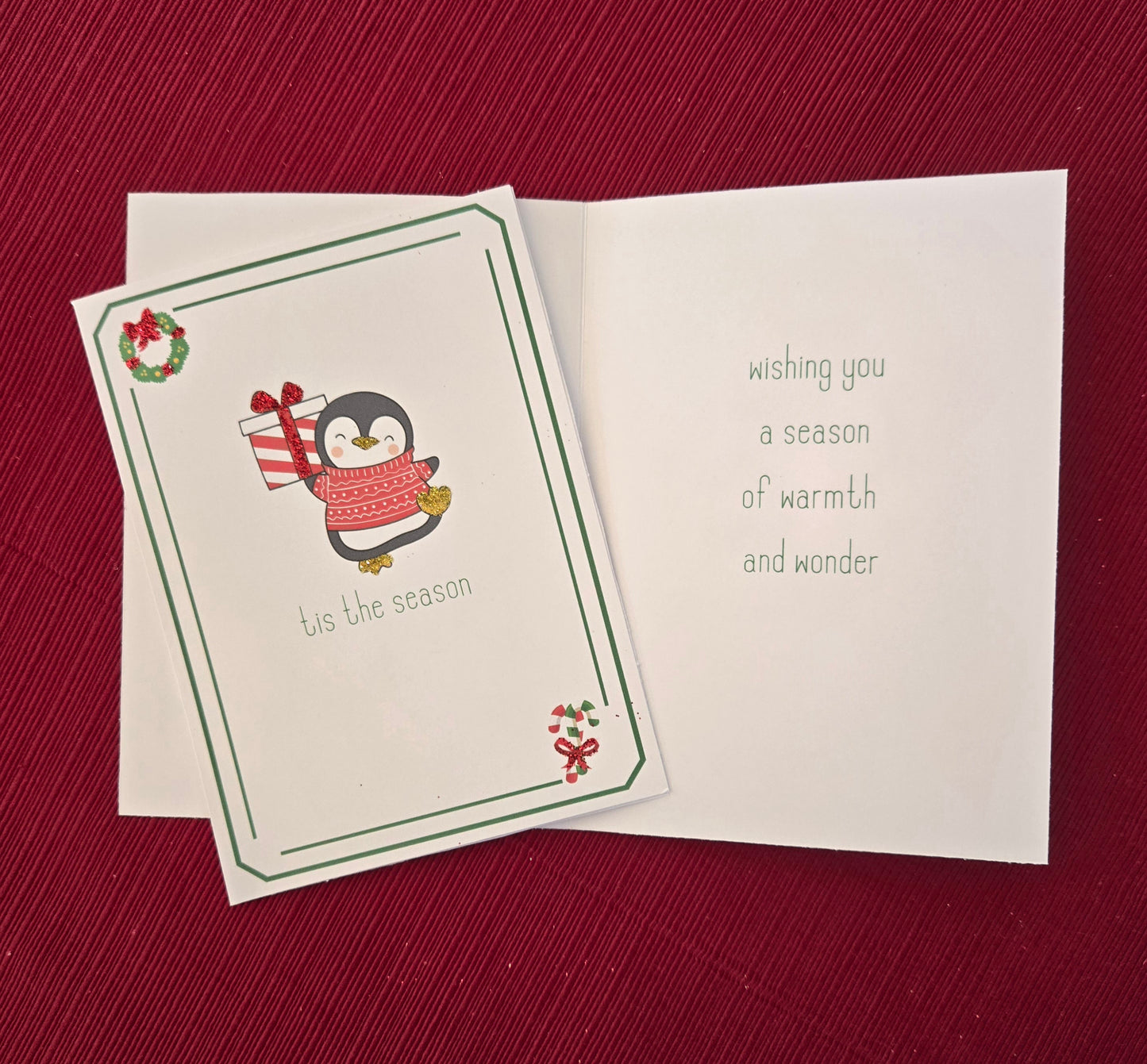 Glittered Penguin Christmas Cards - set of 8