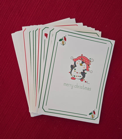 Glittered Penguin Christmas Cards - set of 8