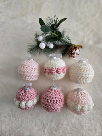 Blush Noel Crochet Christmas Ornament Set of 6 – Soft Pink, Rose & Cream