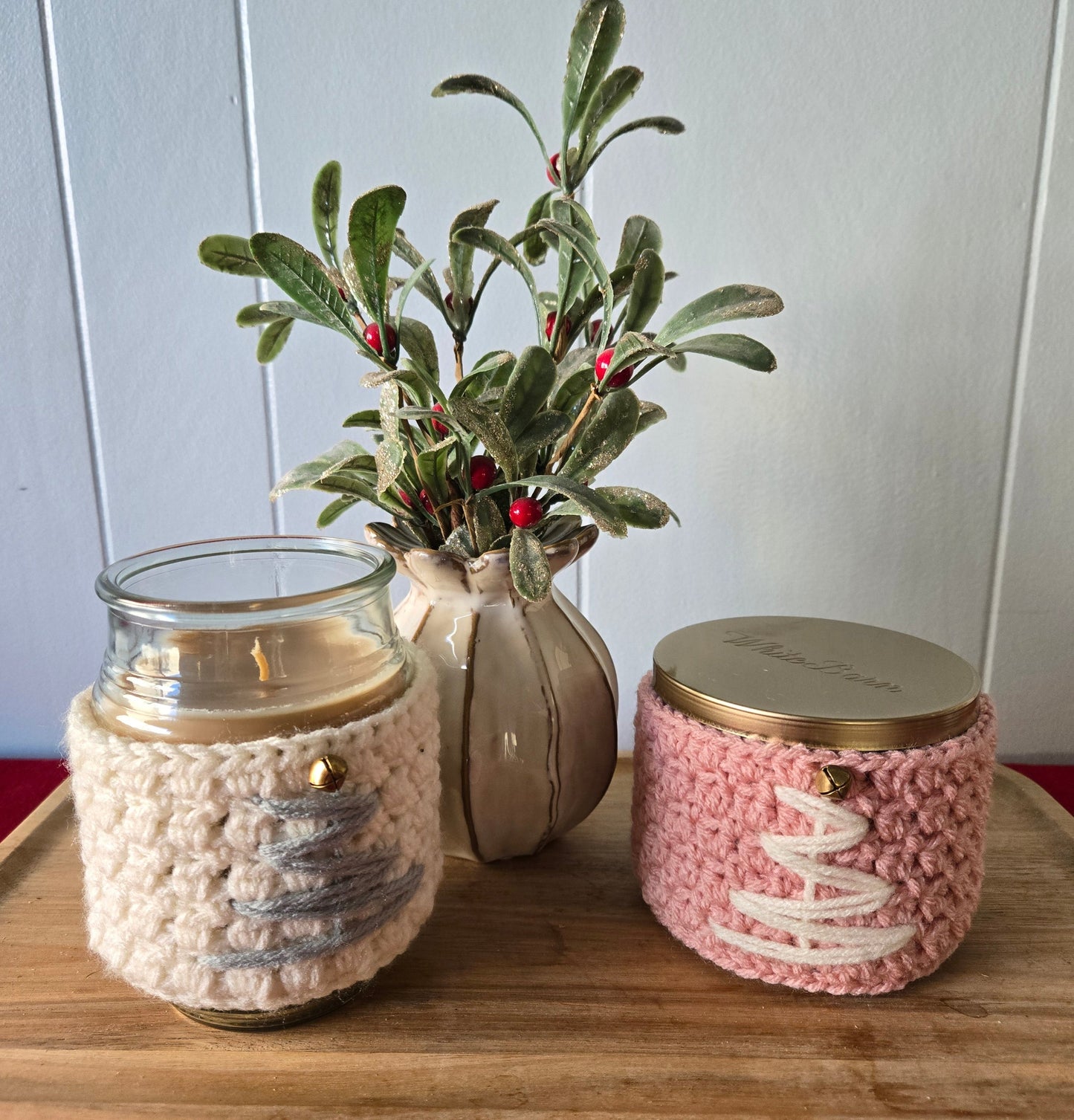 Blush Noel Crochet Candle Sleeve