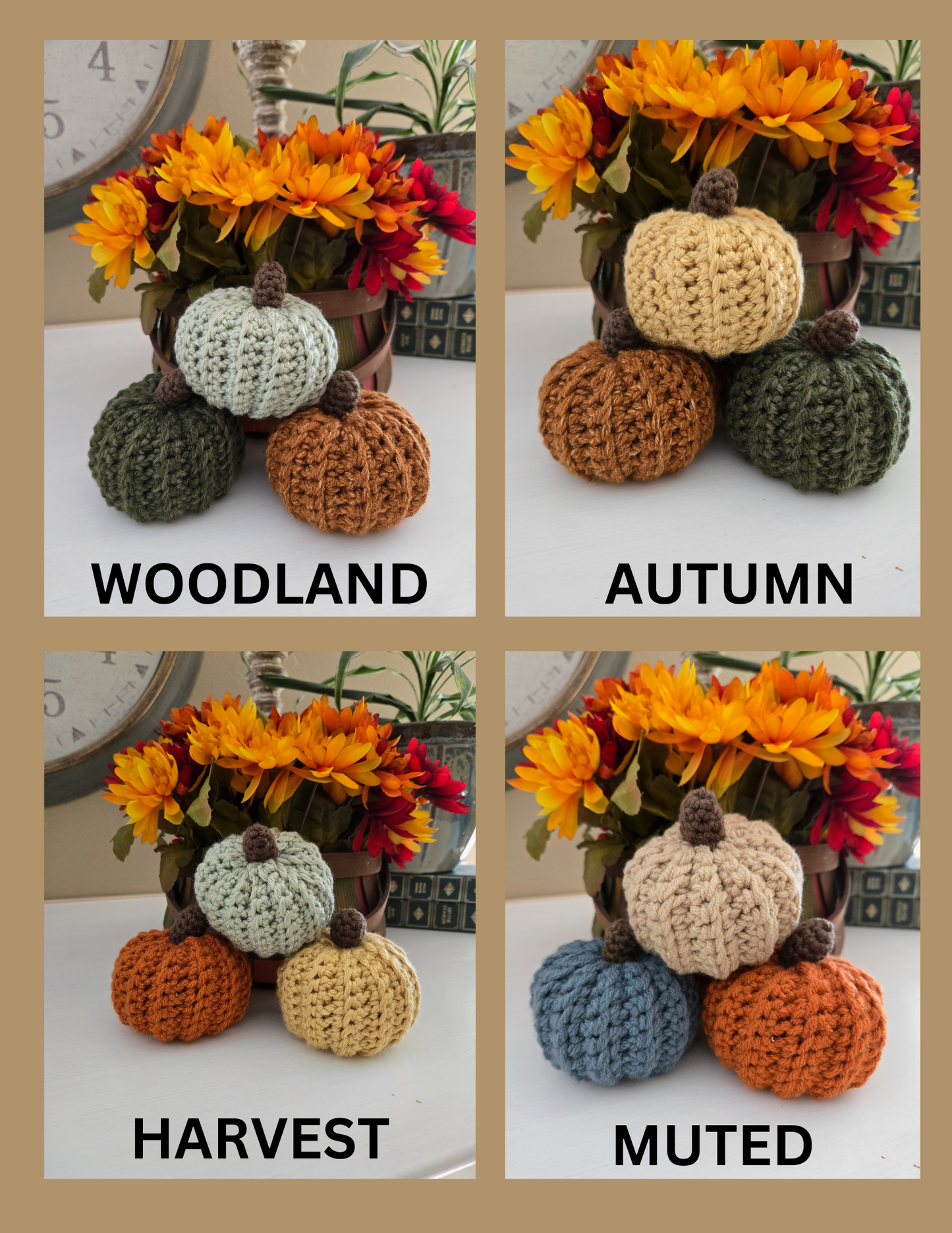 Handmade Crochet Mini Pumpkins - Set of 3 Woodland Colors Fall Decor