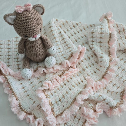 Handmade Crochet Baby Bundle: Blanket, Receiving Blankets & Plush Toy