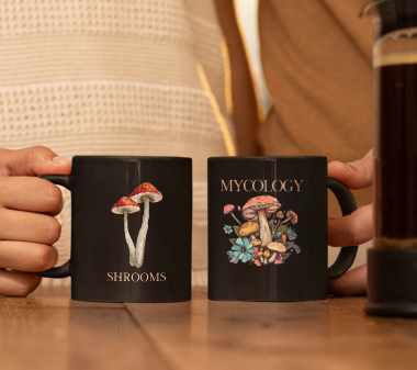 Black Mushroom mug, Mycology mug, Mushroom lovers mug