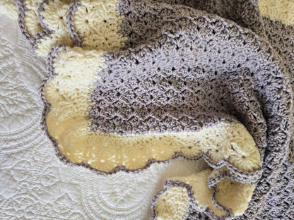 Vintage Nursery Heirloom Crochet Baby Blanket | Handmade Lavender & Cream Baby Afghan