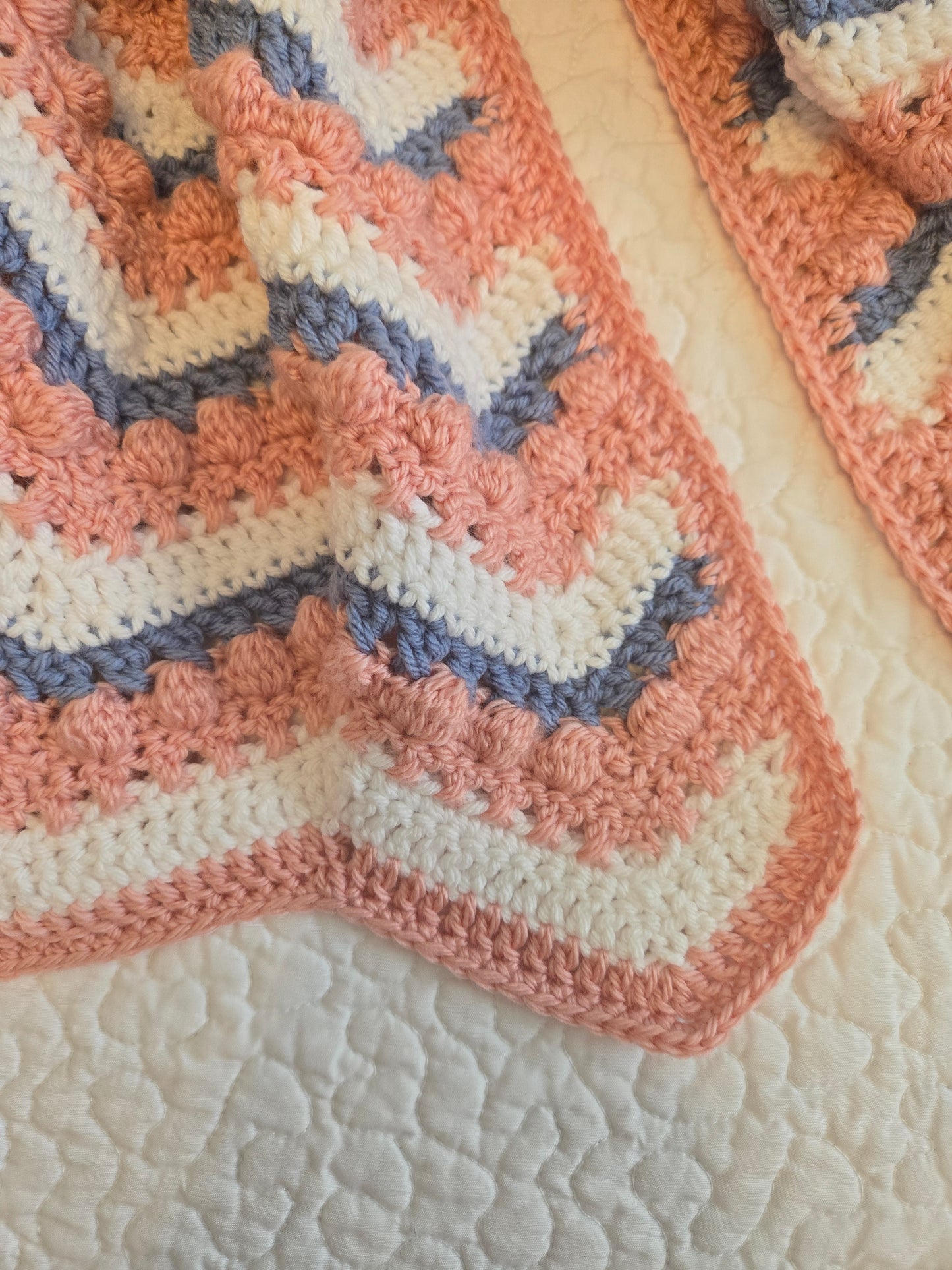 Handcrafted Pink, Blue & White Striped Heirloom Baby Blanket