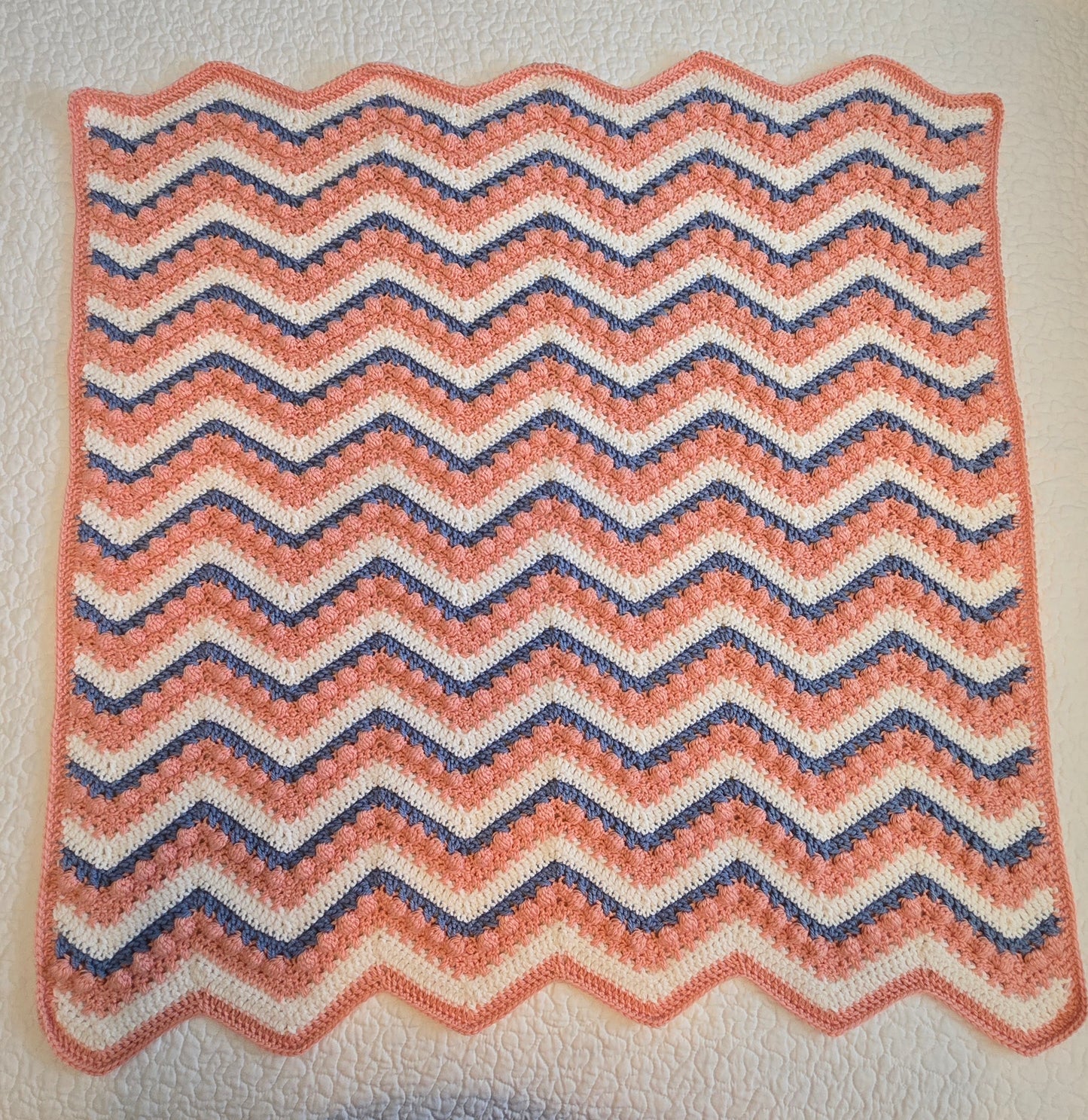 Handcrafted Pink, Blue & White Striped Heirloom Baby Blanket
