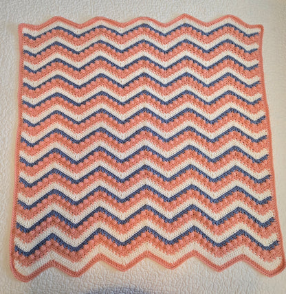 Handcrafted Pink, Blue & White Striped Heirloom Baby Blanket
